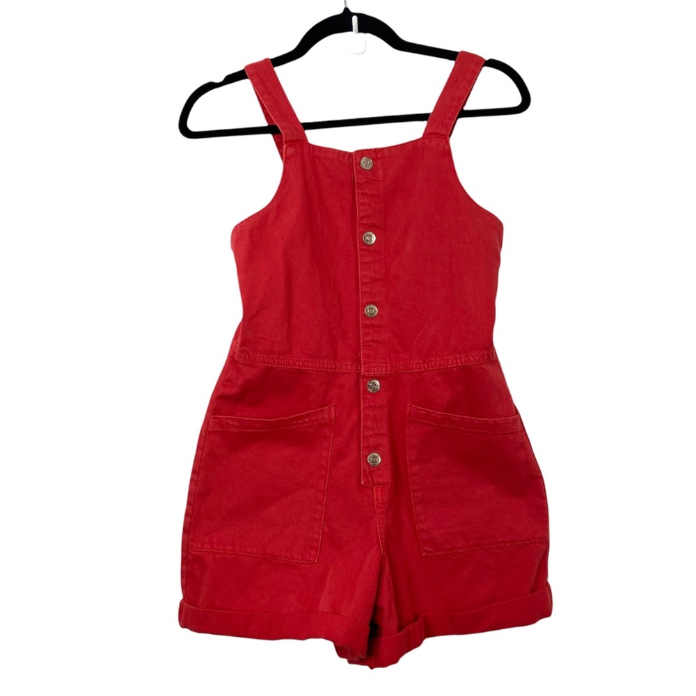 Kids Red Button-Up Overalls